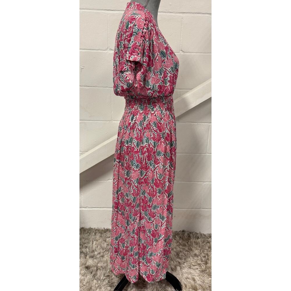 Poupette St Barth Becky Pink Kaktus Print Button Front Short Sleeve Maxi Dress - Picture 10 of 14